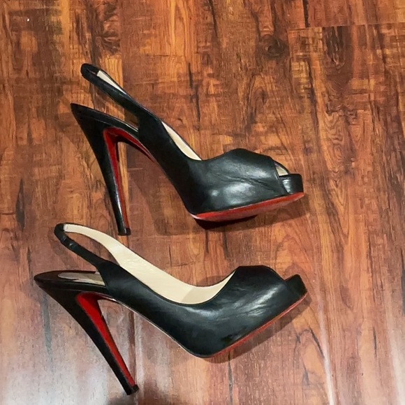 Christian Louboutin Black Patent Leather Peep-Toe Heels - Picture 3 of 15